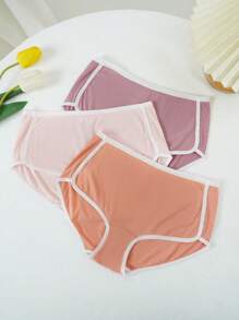 3pcs Contrast Binding Ribbed Knit Boyshorts - Multicolor - View 1