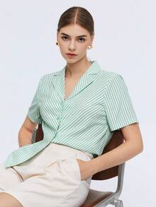BizChic Striped Print Button Front Shirt - Green - View 5