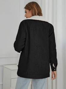 Eilly Bazar Borg Collar Flap Detail Coat - Black - View 2