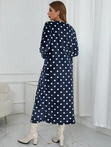 Eilly Bazar Polka Dot Print Open Front Coat - Royal Blue - View 2