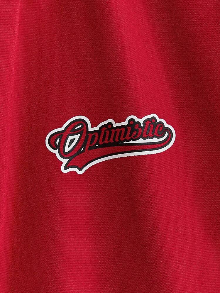 Oversized Men Colorblock Striped Trim Varsity Jacket With Letter Graphic, Without Hoodie, For Fall Winter