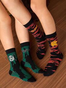 HARRY POTTER X SHEIN 女性長款襪子2,濃烈香調,舒服的,合適的適用於日常穿著 - 彩色 - 查看 2