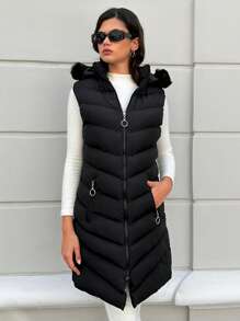 RueChic Trang trí Fuzzy áo có mũ Áo gi lê Lông vũ - màu đen - Xem 6