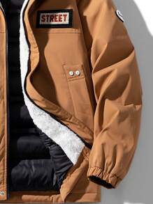 男式字母拼接泰迪熊内衬连帽夹棉大衣