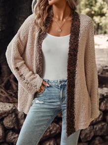 SHEIN LUNE Contrast Trim Drop Shoulder Cardigan - Multicolor - View 1