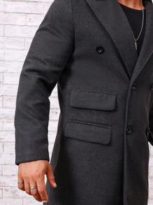Manfinity Homme Men Lapel Neck Double Breasted Overcoat - Dark Grey - View 3