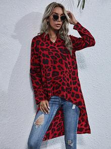 SHEIN LUNE Allover Print High Low Hem Blouse - Multicolor - View 4
