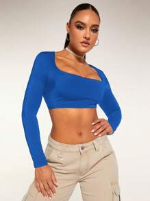 SHEIN BAE Square Neck Crop Top - Royal Blue - View 5
