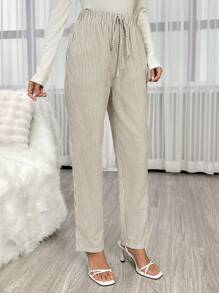 Chiquease Tie Waist Slant Pocket Carrot Pants - Khaki - View 4