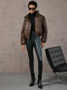 Aveloria Abrigo acolchado con cuello alto vintage, ropa de invierno de moda - Café integral - Ver 4