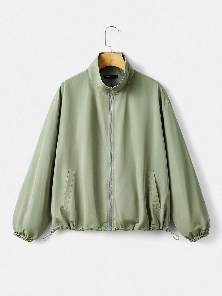 SHEIN EZwear 拉鏈開襟落肩袖夾克 - 軍綠色 - 查看 1