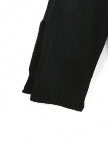 SHEIN Clasi Plus Solid Drop Shoulder Sweater Knit Pullover Fall Winter Sweater - Black - View 3