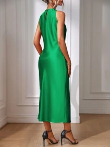 SHEIN Clasi Chất rắn Tách đùi Đầm - màu xanh lá - Xem 2