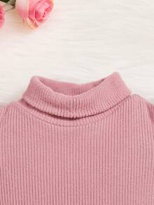 SHEIN Áo phông đan sườn có tay cho bé gái Gigot - Màu Hồng  San hô - Xem 3