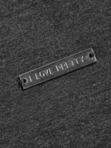 Tween Girl Solid Metal Patched Ruched Side Crop Tee - Dark Grey - View 3