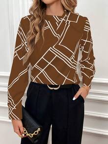 SHEIN Clasi In Địa lý Cổ giả Áo sơ mi - màu nâu - Xem 6