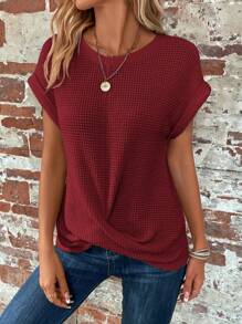 SHEIN LUNE Solid Batwing Sleeve Cross Wrap Tee