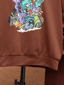 SHEIN 男大童字母和卡通圖案連帽衫和運動褲 - 棕色 - 查看 9