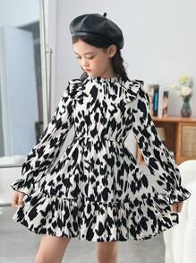 SHEIN Trang phục thường ngày có cổ đứng nhỏ có hoa dệt bằng vải xù của Tween Girl - Đen và trắng - Xem 7