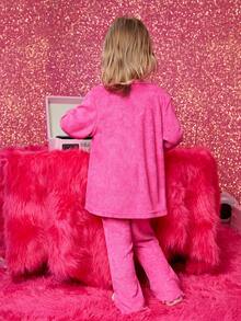 Baby Girl Solid Cami Top & Flare Leg Pants & Coat - Hot Pink - View 2