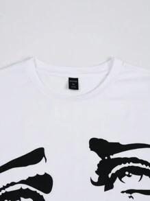 ROMWE MEN Grunge Punk Men Figure Graphic Drop Shoulder Tee, School - White - View 5