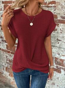 SHEIN LUNE Solid Batwing Sleeve Cross Wrap Tee