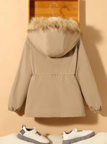 SHEIN Adolescent Garçon 1 pièce Manteau À Capuche À Cordon À Ourlet Duveteux À Doublure En Tissu Duveteux