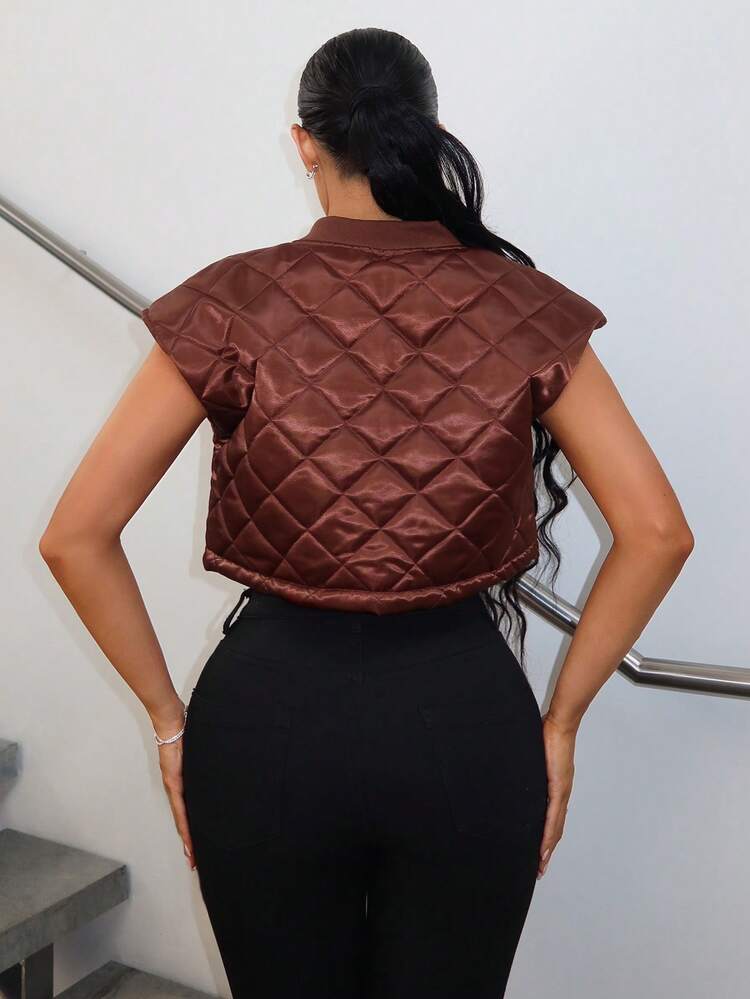 Zip Up Crop Vest Quilted Coat