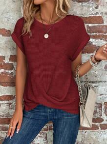 SHEIN LUNE Solid Batwing Sleeve Cross Wrap Tee