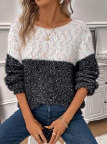 SHEIN LUNE Pull À Blocs De Couleurs Épaule tombante