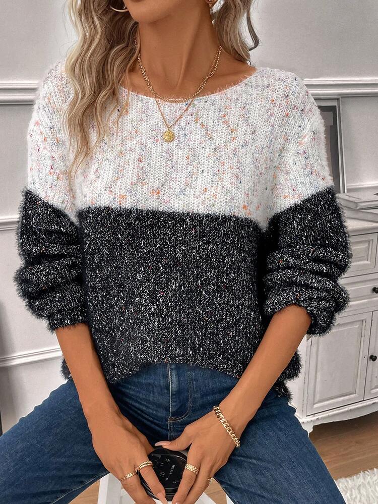 Color Block Drop Shoulder Sweater