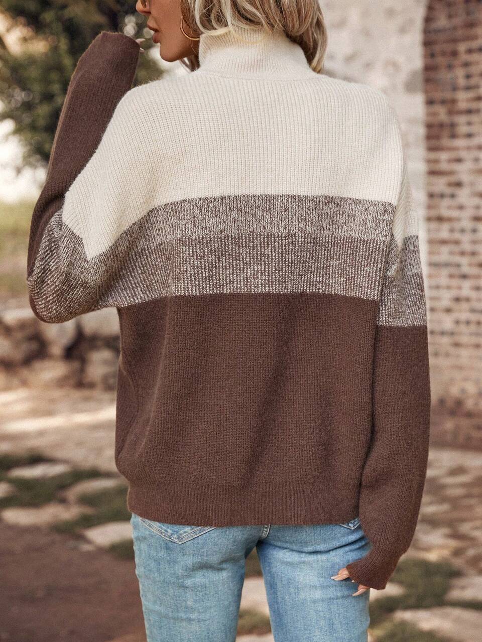 Color Block Drop Shoulder Sweater