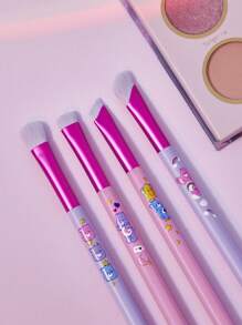 SHEIN X Care Bears 4pcs/Set Heart-Shaped Bear Eye Makeup Brushes - Multicolor - View 3