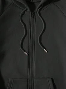 SHEIN EZwear 插肩袖抽繩保暖襯裡連帽衫和運動褲 - 黑色 - 查看 8