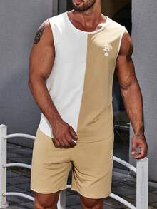 Manfinity Homme 男士撲克牌圖案雙色背心上衣&短褲 - 彩色 - 查看 3