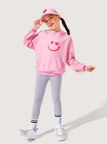 SHEIN 少女卡通图案袋鼠口袋落肩卫衣 - 粉色 - 查看 5