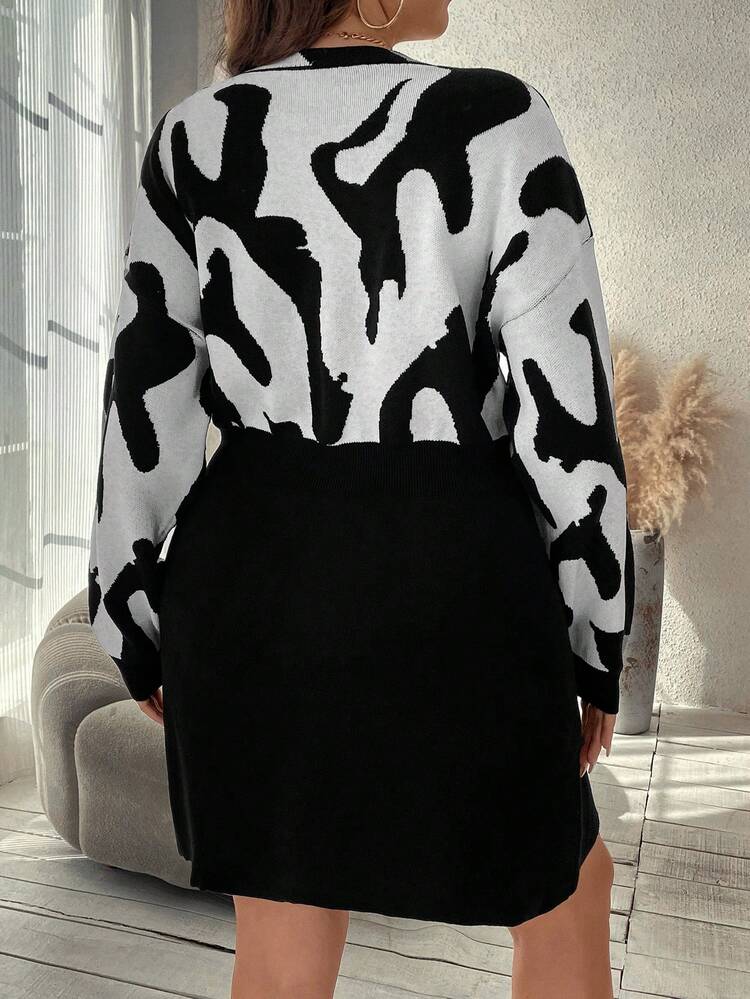 Plus Graphic Pattern Drop Shoulder Sweater Dress