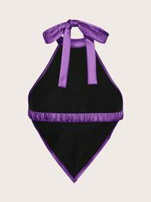 SHEIN ICON 水鑽心形領帶 露背手帕下擺 掛脖上衣 - 紫色 - 查看 2