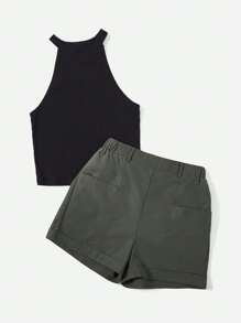 SHEIN Essnce 掛脖上衣&短褲不附腰帶