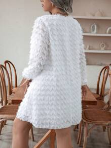 Celure 大碼素色毛茸茸洋裝不附腰帶 - 白色 - 查看 2