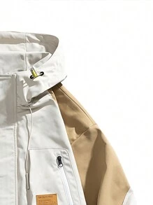 Chaqueta de hombres Cordón Bolsillo Cremallera Parches Color combinado Letras Casual