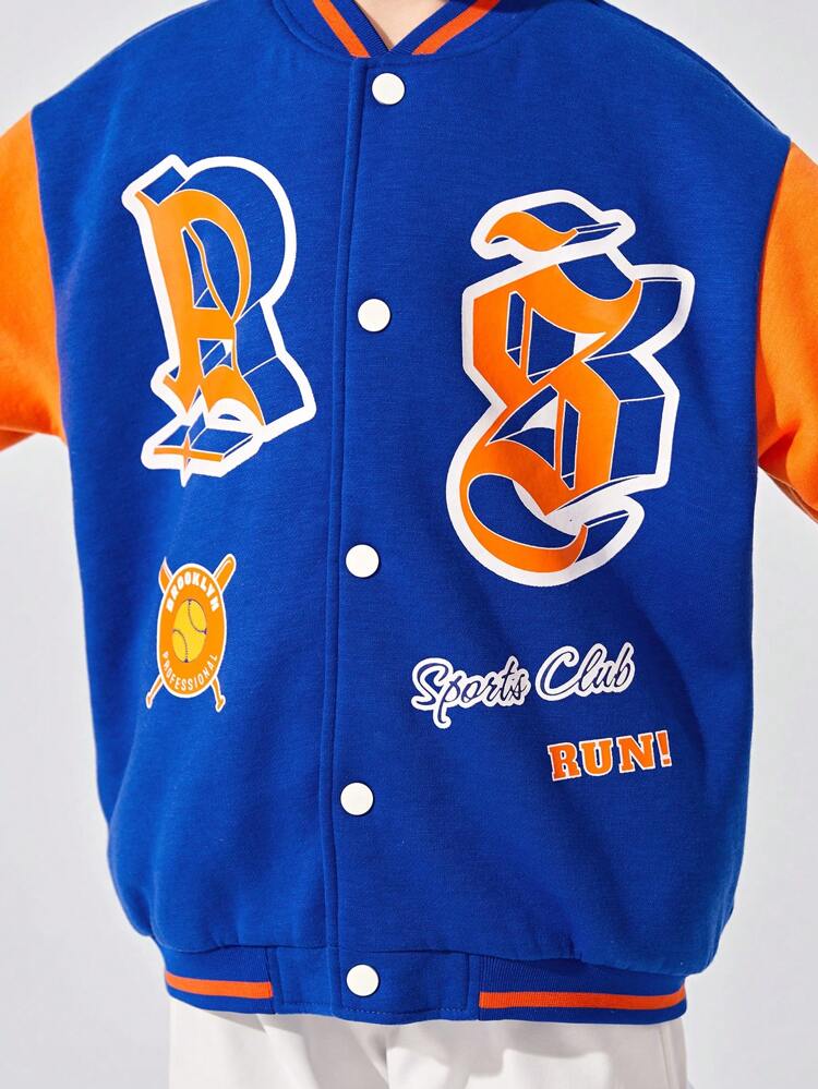 Tween Boy Letter Graphic Colorblock Drop Shoulder Varsity Jacket