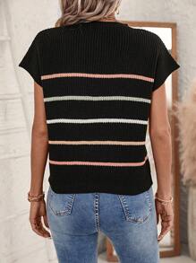 SHEIN LUNE Striped Pattern Pocket Patched Batwing Sleeve Knit Top - Multicolor - View 2