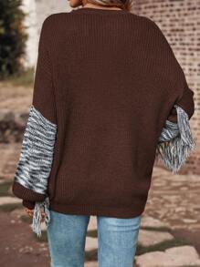 SHEIN LUNE Space Dye Fringe Trim Drop Shoulder Sweater - Multicolor - View 2
