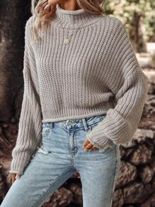 SHEIN LUNE 小高領落肩袖套頭毛衣 - 淺灰色 - 查看 4