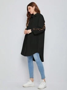 Mulvari 豹紋燈籠袖高低擺襯衫 - 黑色 - 查看 3