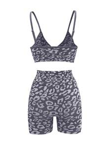 Easithlete 豹紋寬腰運動套裝 - 灰色 - 查看 2