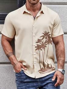 Manfinity RSRT Men Plus Coconut Tree Print Shirt - Khaki - View 4