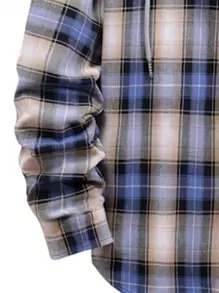 Manfinity Hypemode Men Plaid Drawstring Hooded Shirt Without Tee - Baby Blue - View 4