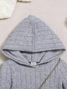 SHEIN 嬰兒女童純色針織連帽長袖裙 - 灰色 - 查看 4